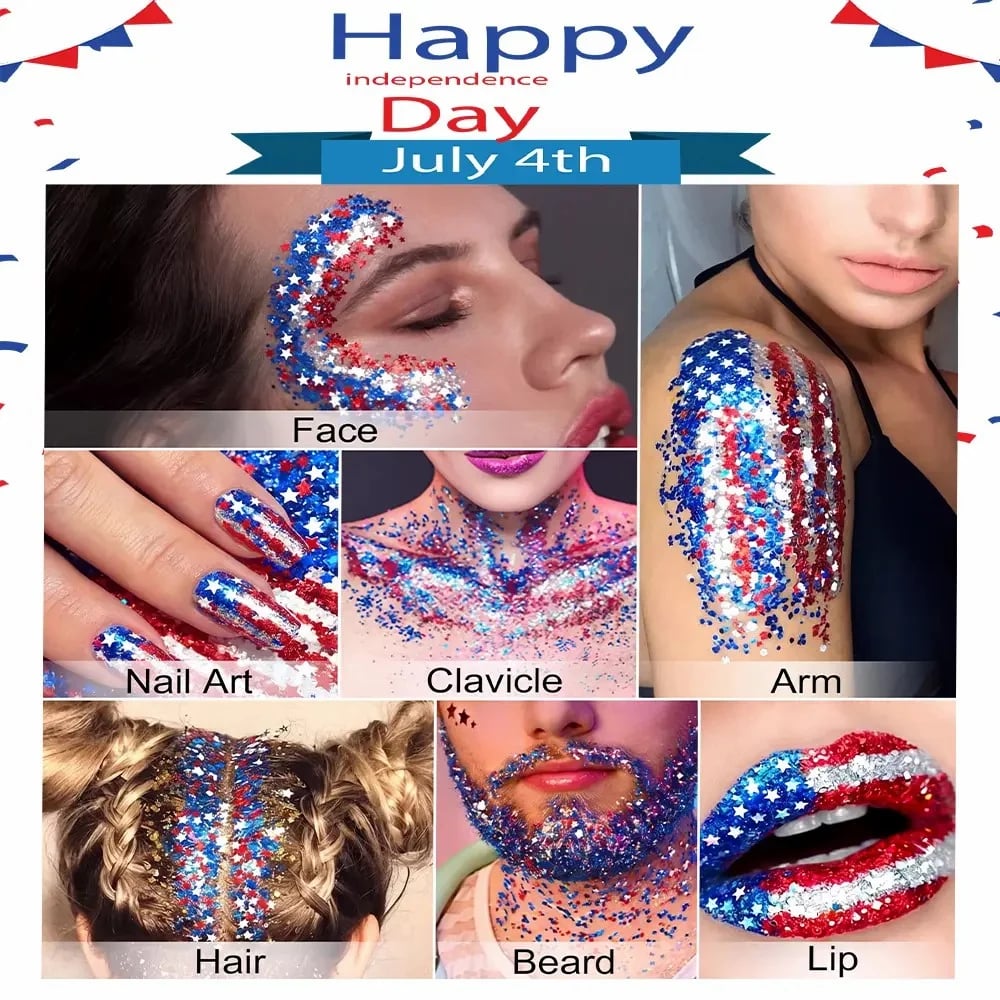 Patriotic Glitter Stick-Red, White & Blue Sparkle For Face, Hair & Body-A
