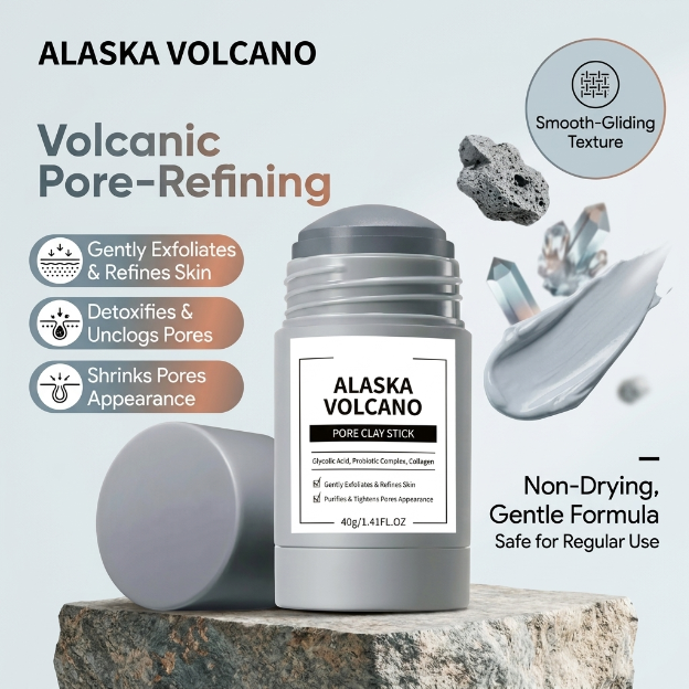 Alaska Volcano Pore Clay Stick |Clogged Pores? Fix Them in 10 Minutes.-A