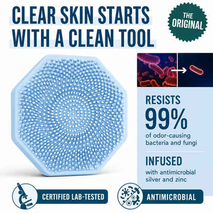 Antimicrobial Silicone Face Scrubber ‖Gentle Exfoliating Facial Cleansing Brush for Sensitive Skin-A