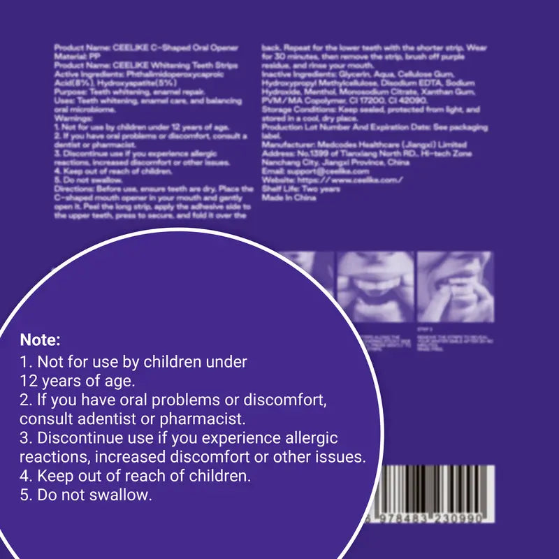 【CEELIKE】 Purple Teeth Whitening Strips🌿 | Non Sensitive Teeth Whitening,Peroxide Free-918
