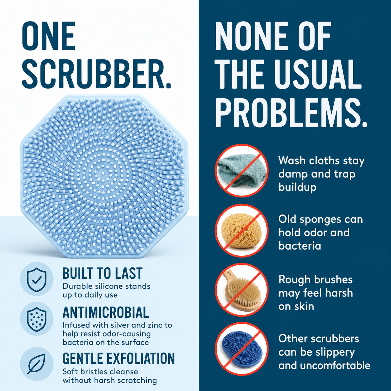 Antimicrobial Silicone Face Scrubber ‖Gentle Exfoliating Facial Cleansing Brush for Sensitive Skin-A
