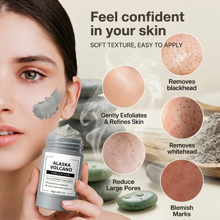 Alaska Volcano Pore Clay Stick |Clogged Pores? Fix Them in 10 Minutes.-A