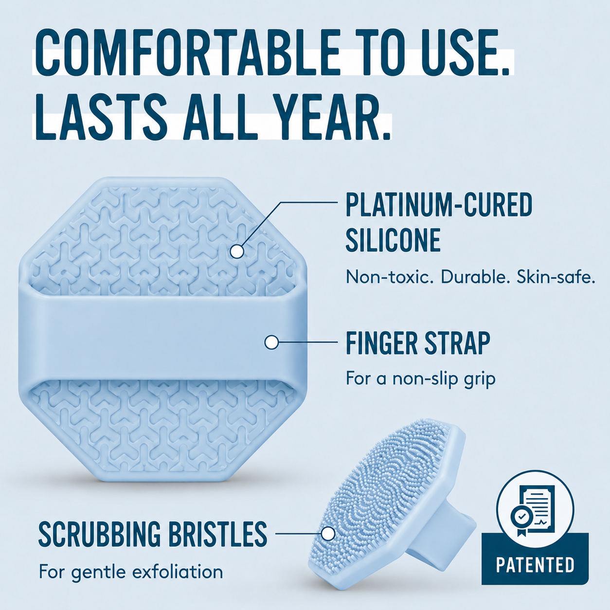 Antimicrobial Silicone Face Scrubber ‖Gentle Exfoliating Facial Cleansing Brush for Sensitive Skin-A